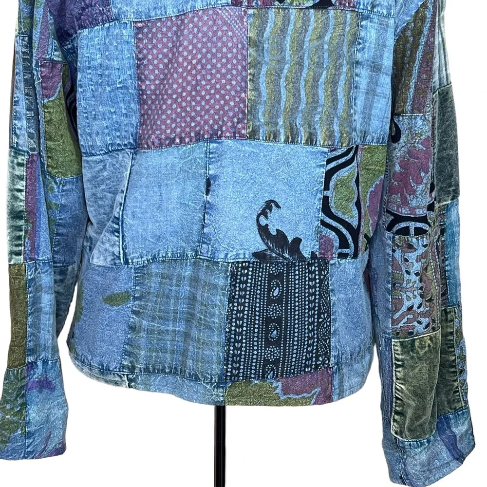 Sacred Threads Women’s Boho Art-to-Wear Patchwork Cotton Jacket Size Small